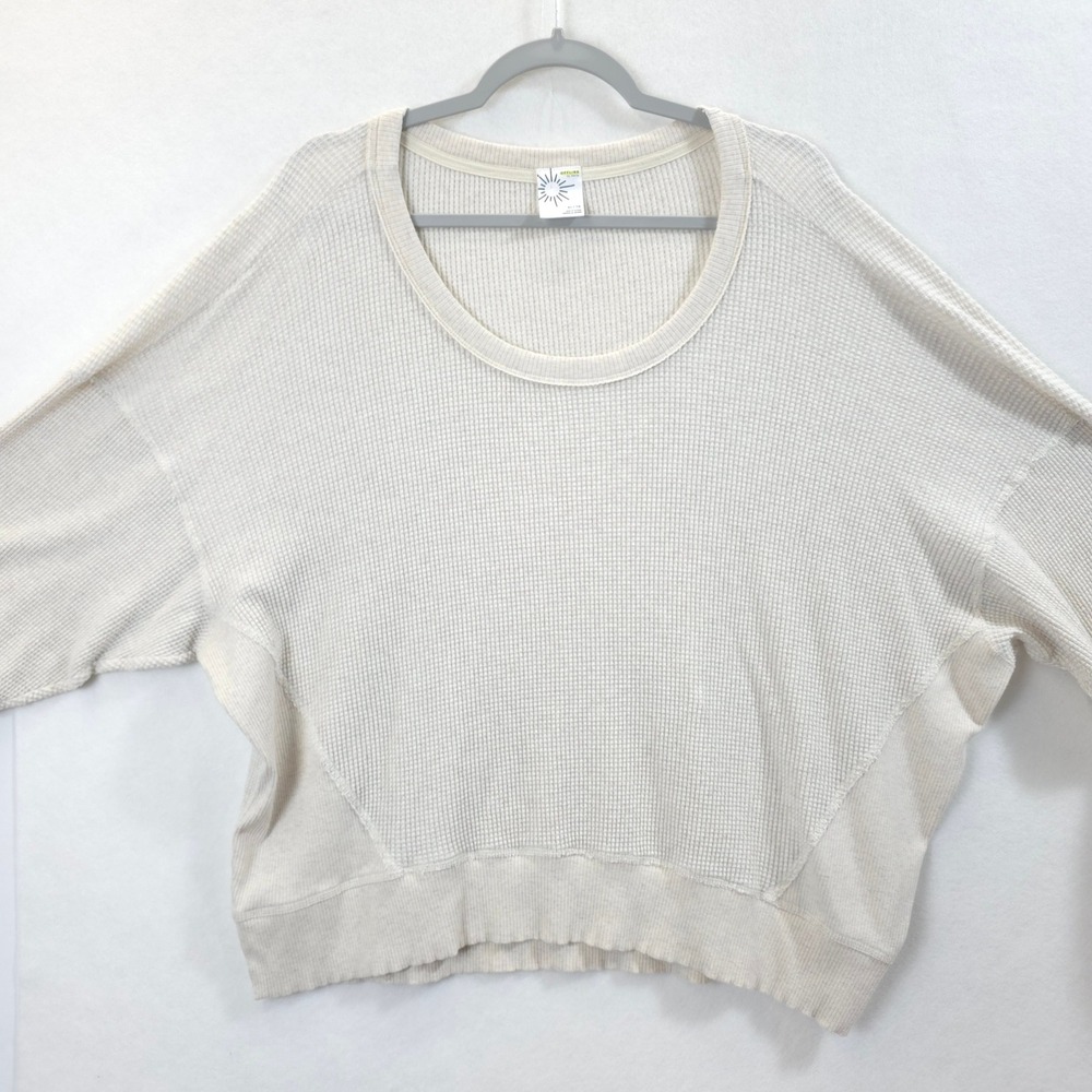 OFFLINE by Aerie Waffle Knit Batwing Top Ivory Women XL Oversized Gorpcore